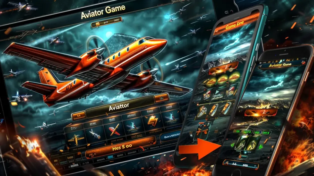 The 33bd Aviator game is showcased on a tablet and phone. An orange plane is the central focus, with various game screens displayed in a futuristic, sci-fi setting.